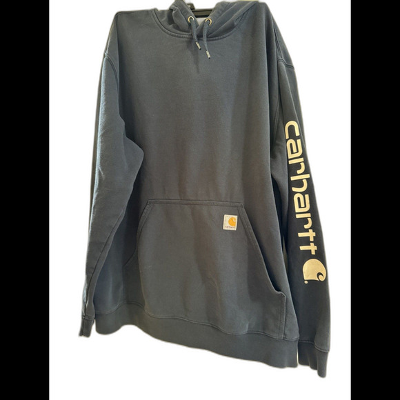 Carhartt Pullover Hoodie Mid Weight Loose Fit Graphic Sleeve 2x Tall K288 Blue - Picture 1 of 12